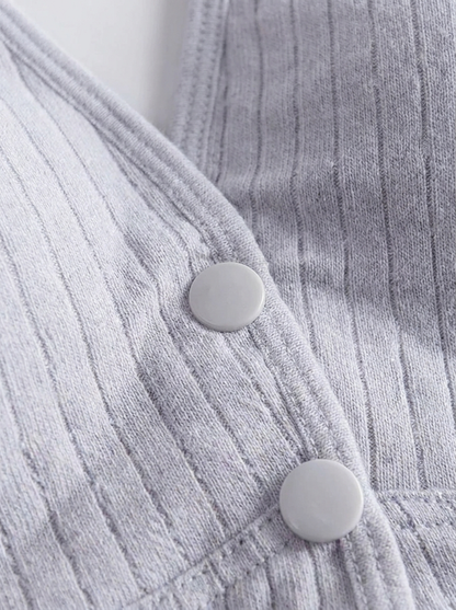 Willow & Bare Cloud Cotton Bra - Fog - button closure detail